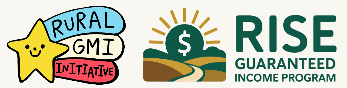 Rural GMI Initiative logo and RISE guaranteed income program logo