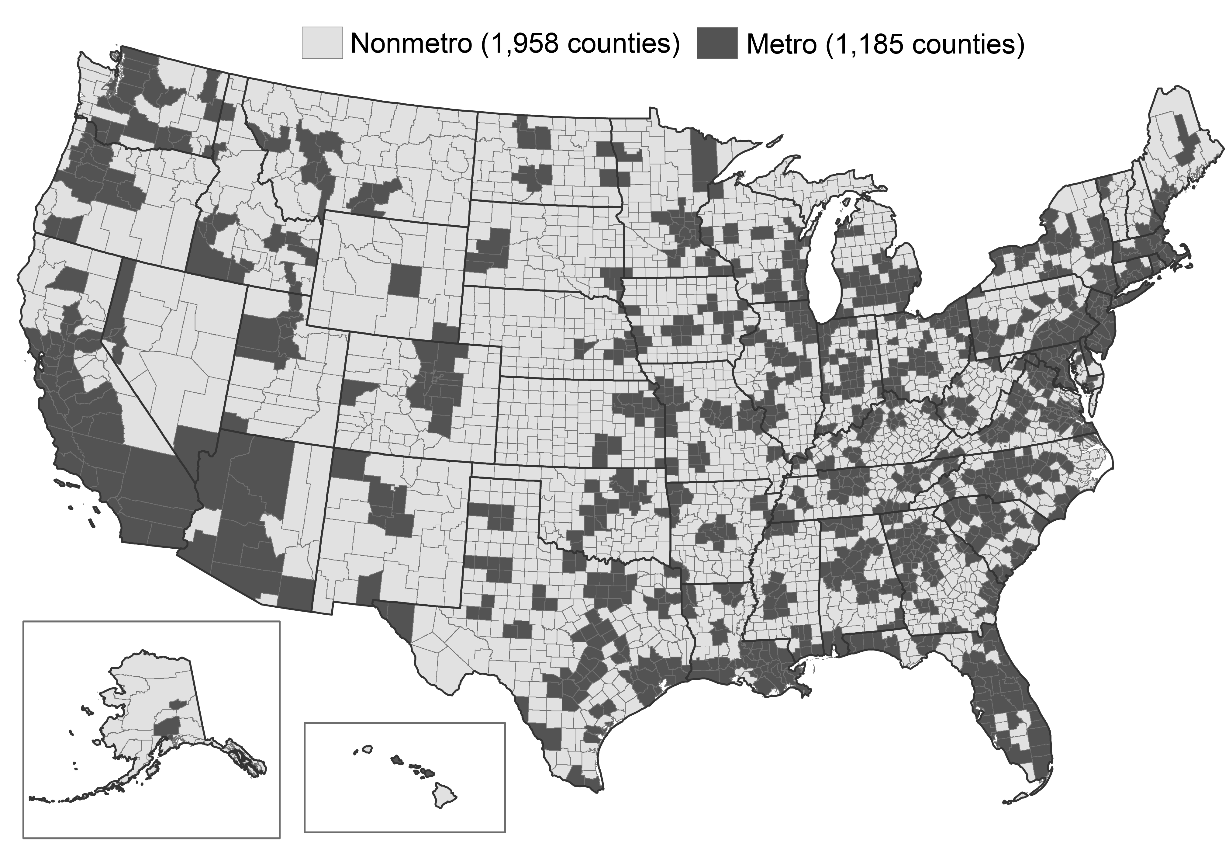 ERS / OMB "Defining rural areas: "Nonmetro" is based on counties" (2024)